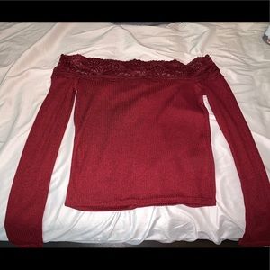 Off the Shoulder Burgundy Shirt